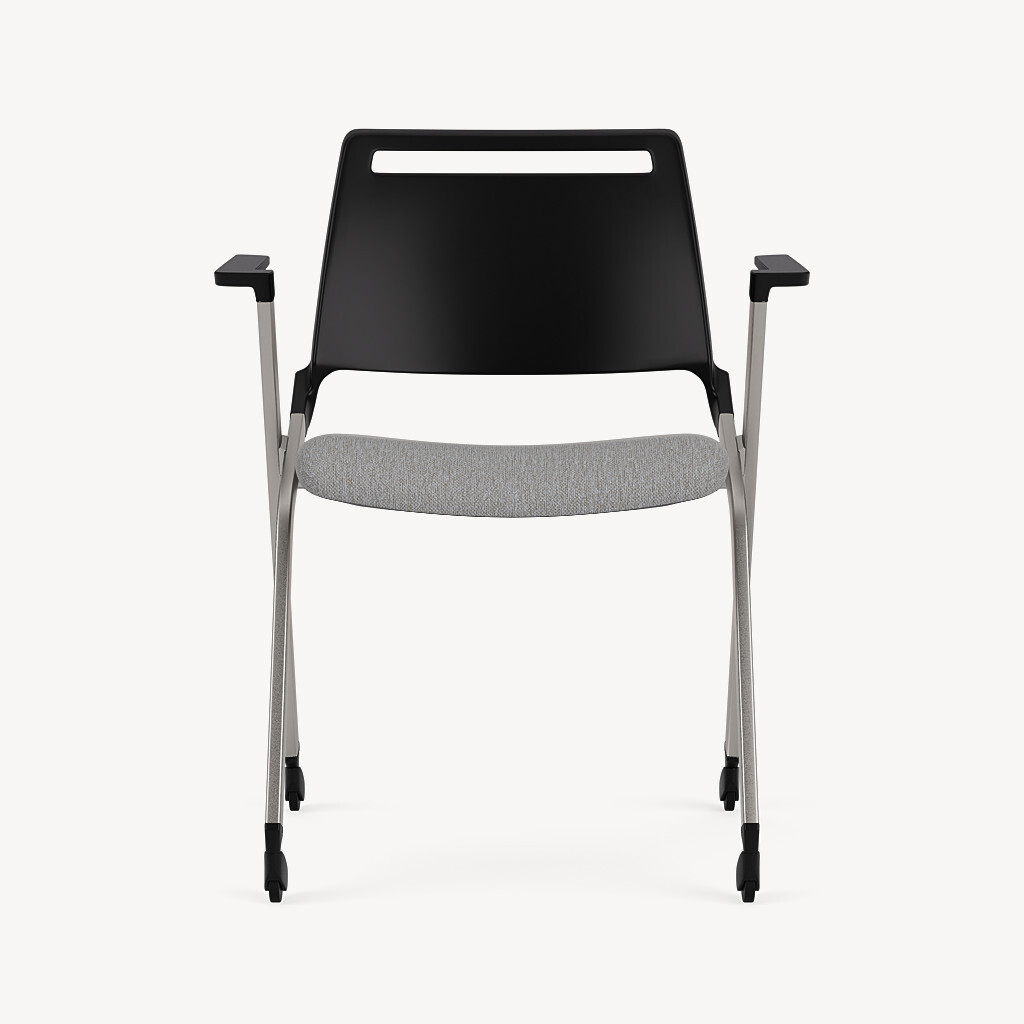 711-black-poly-clean-chrome-frame-arms-casters-upholstered-seat-front