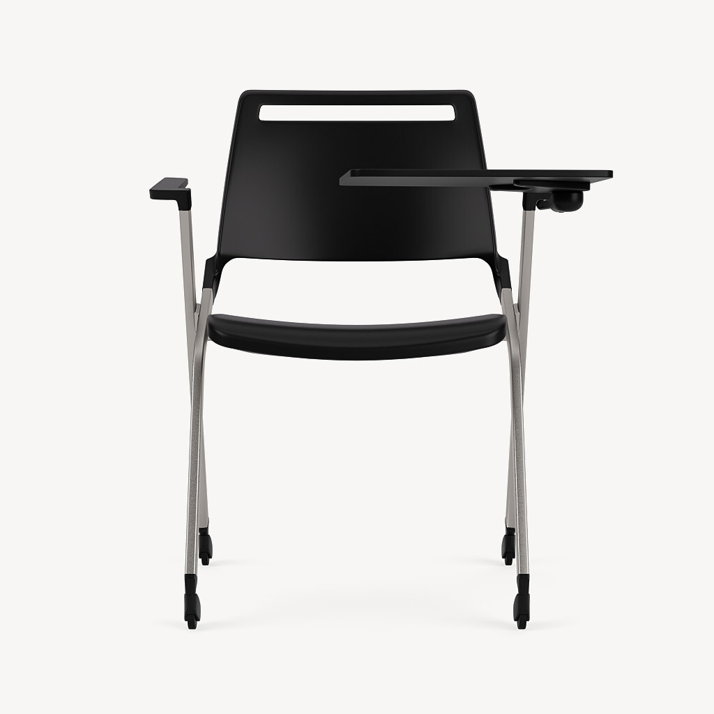 711-black-poly-clean-chrome-frame-arms-tablet-arm-casters-front