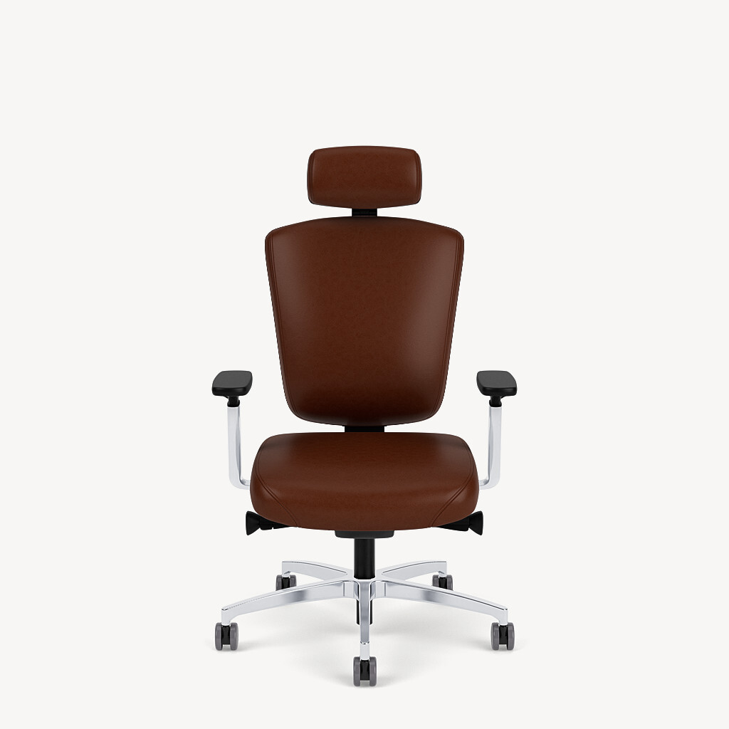 1503-management-chair-polished-framework-headrest-upholstered-backshell-brown-leather-front