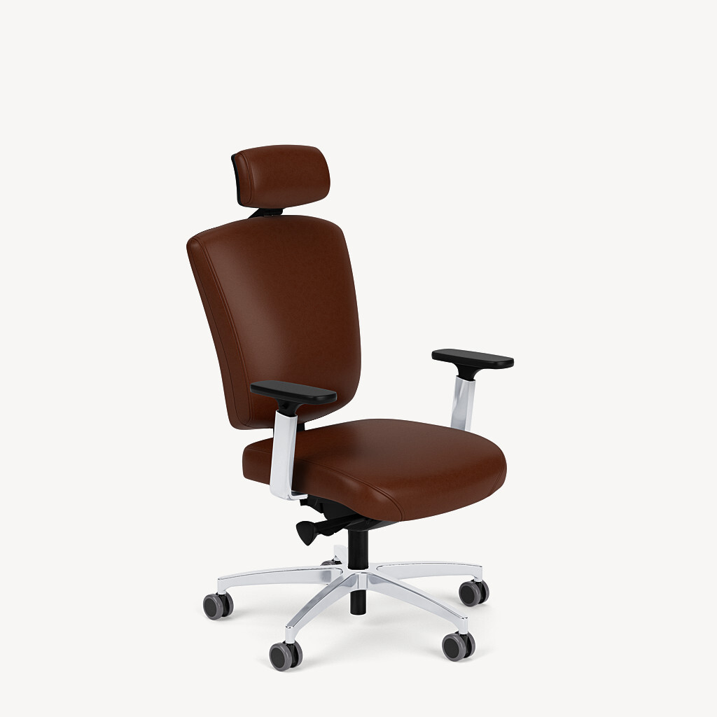 1503-management-chair-polished-framework-headrest-upholstered-backshell-brown-leather-front45