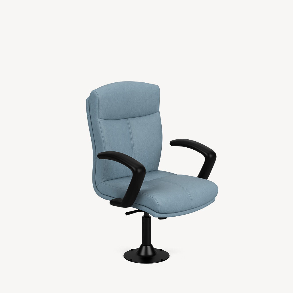 6901-jury-chair-black-c-arm-blue-leather-front45