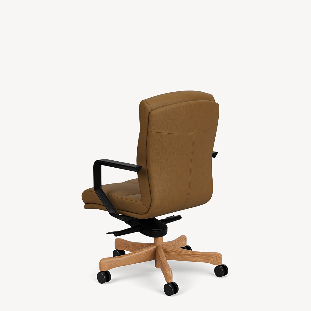 6901-mid-back-knee-tilt-black-cantilever-arm-brown-leather-cherry-wood-back45