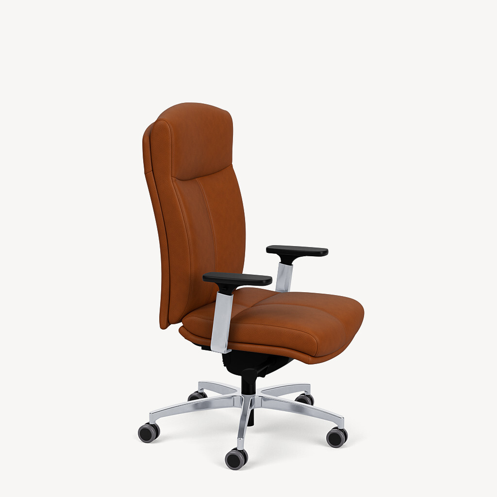 6903-high-back-split-shell-polished-framework-height-adjustable-arm-orange-leather-front45