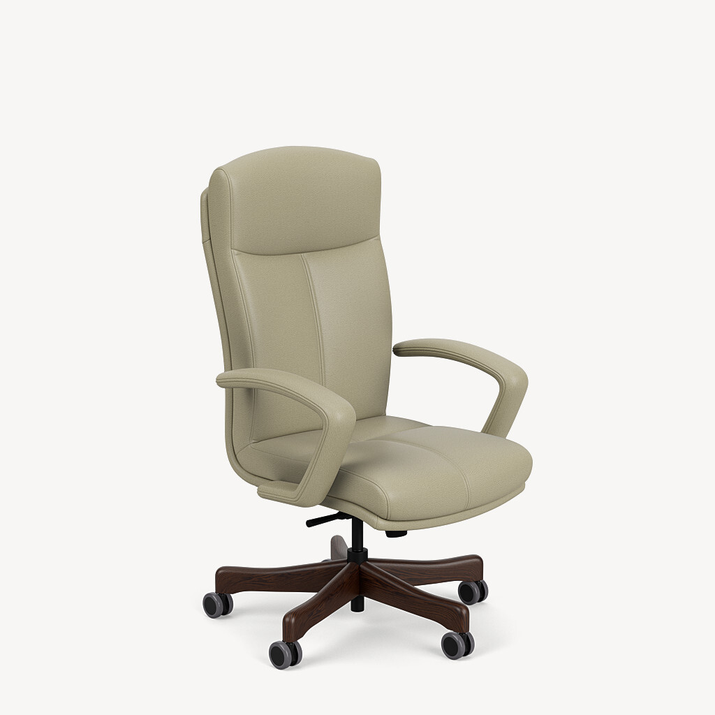 6903-high-back-upholstered-C-arm-tan-leather-black-walnut-wood-base-front45