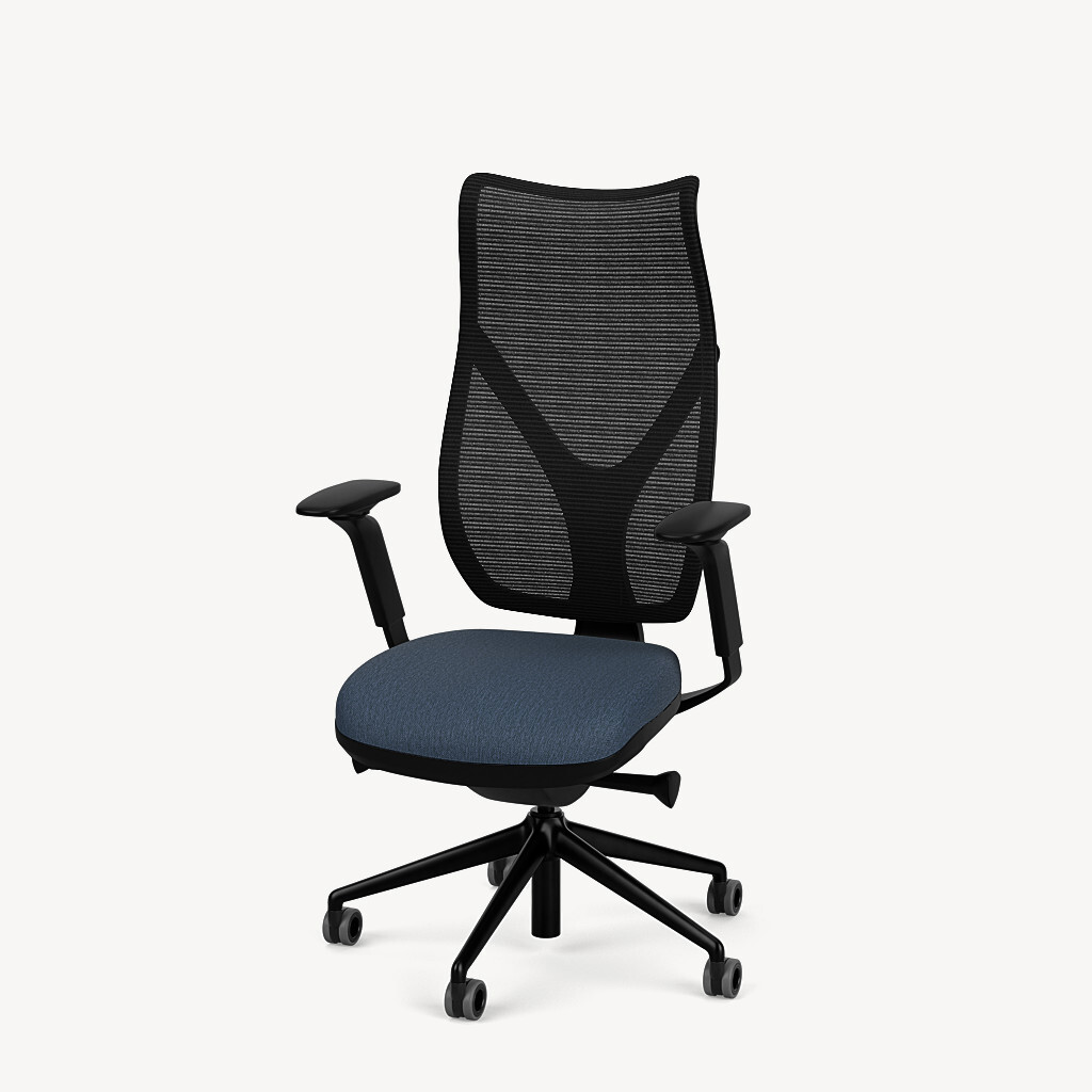 207-black-framework-black-mesh-adjustable-arm-high-profile-base-blue-upholstered-seat-front45