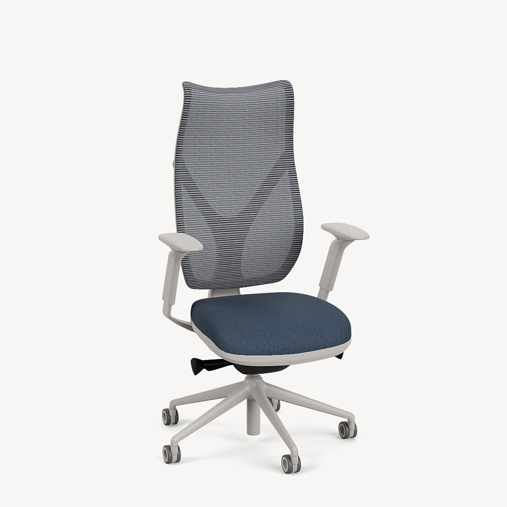 207-white-framework-silver-mesh-adjustable-arm-high-profile-base-blue-upholstered-seat-front45