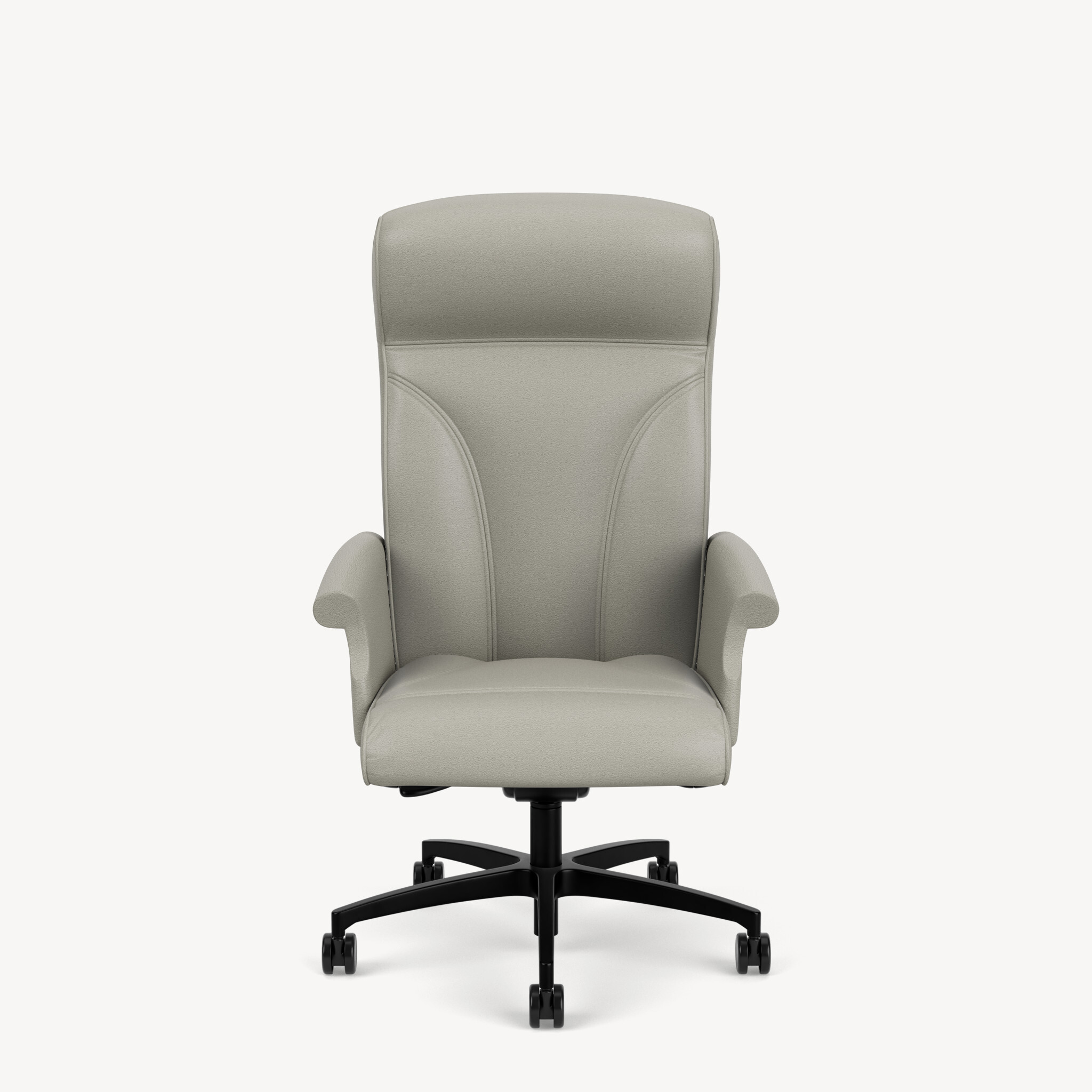 Oslo-high-back-wing-arm-black-base-light-grey-leather-front