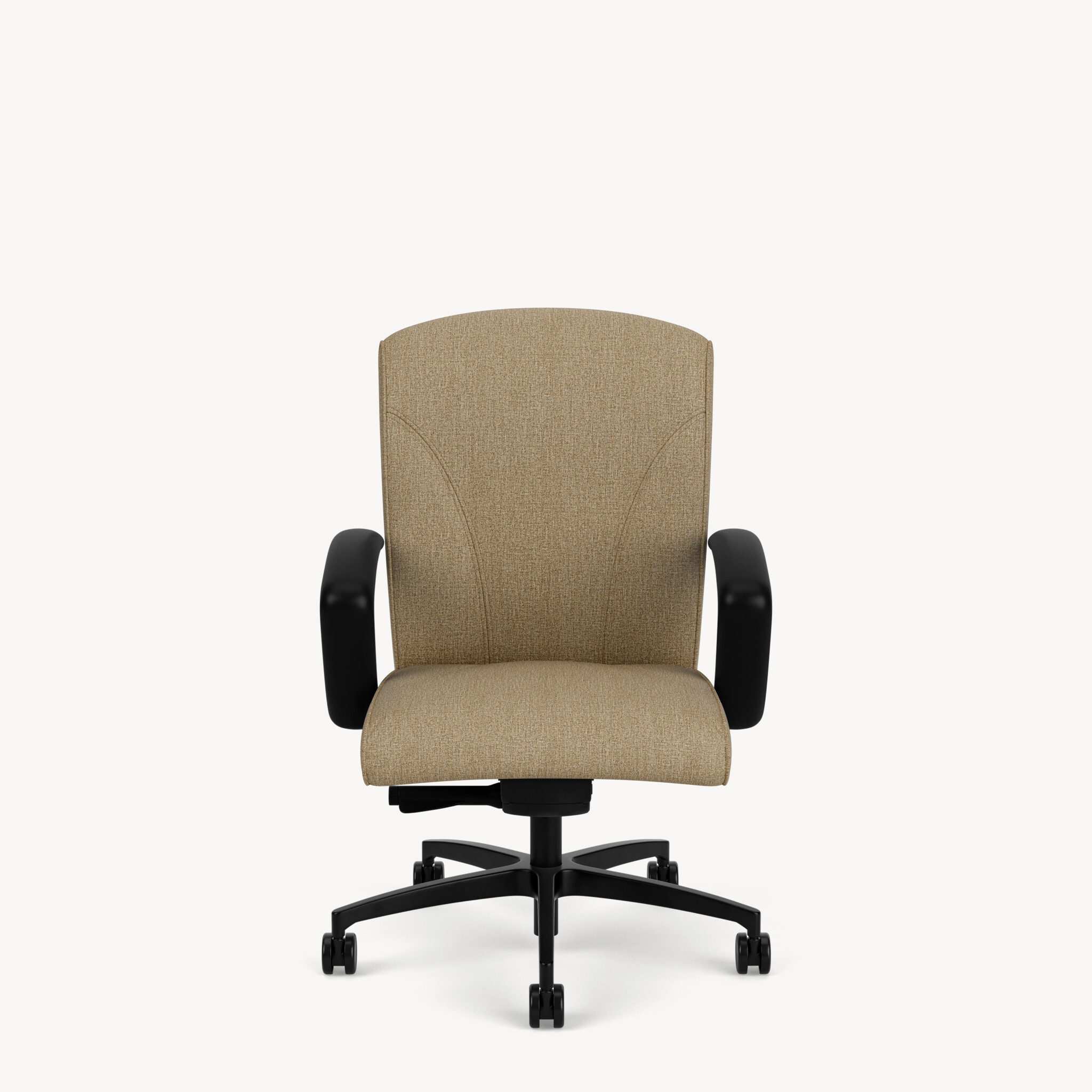 Oslo-mid-back-black-c-arm-black-base-brown-leather-front
