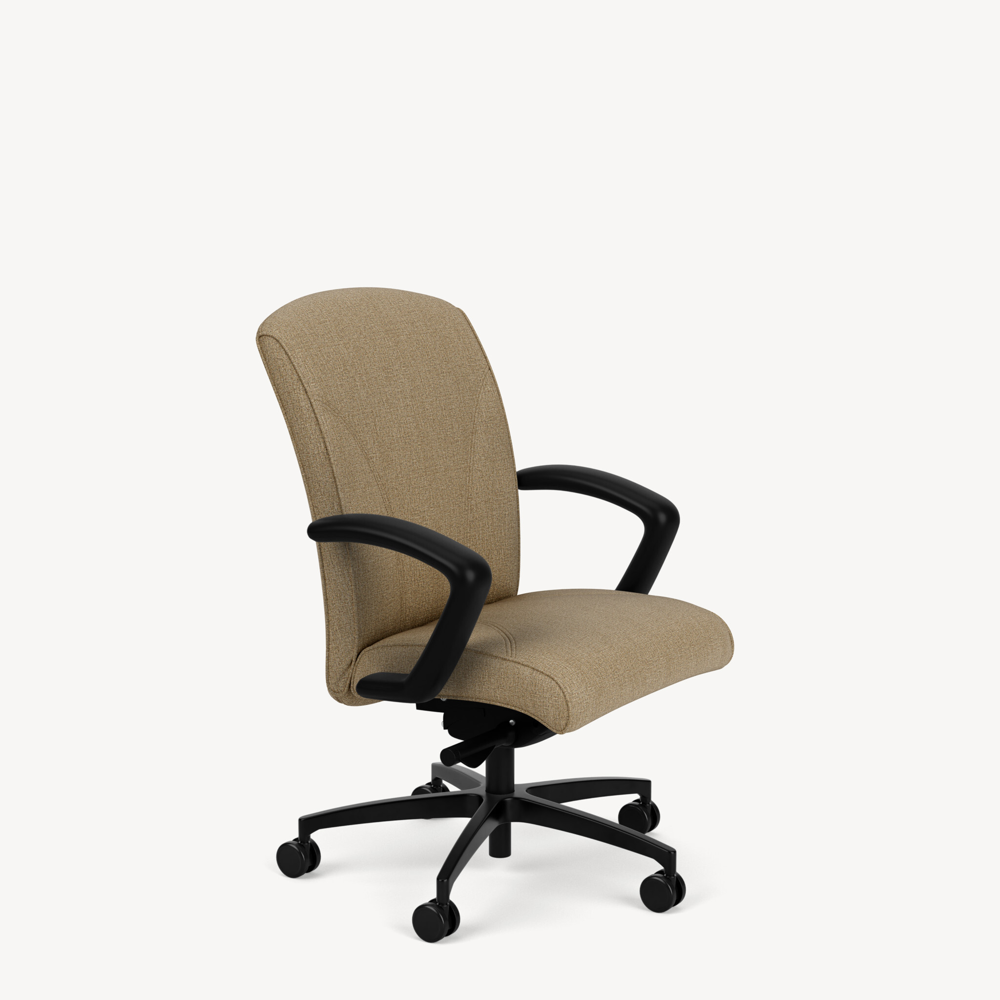 Oslo-mid-back-black-c-arm-black-base-brown-leather-front45