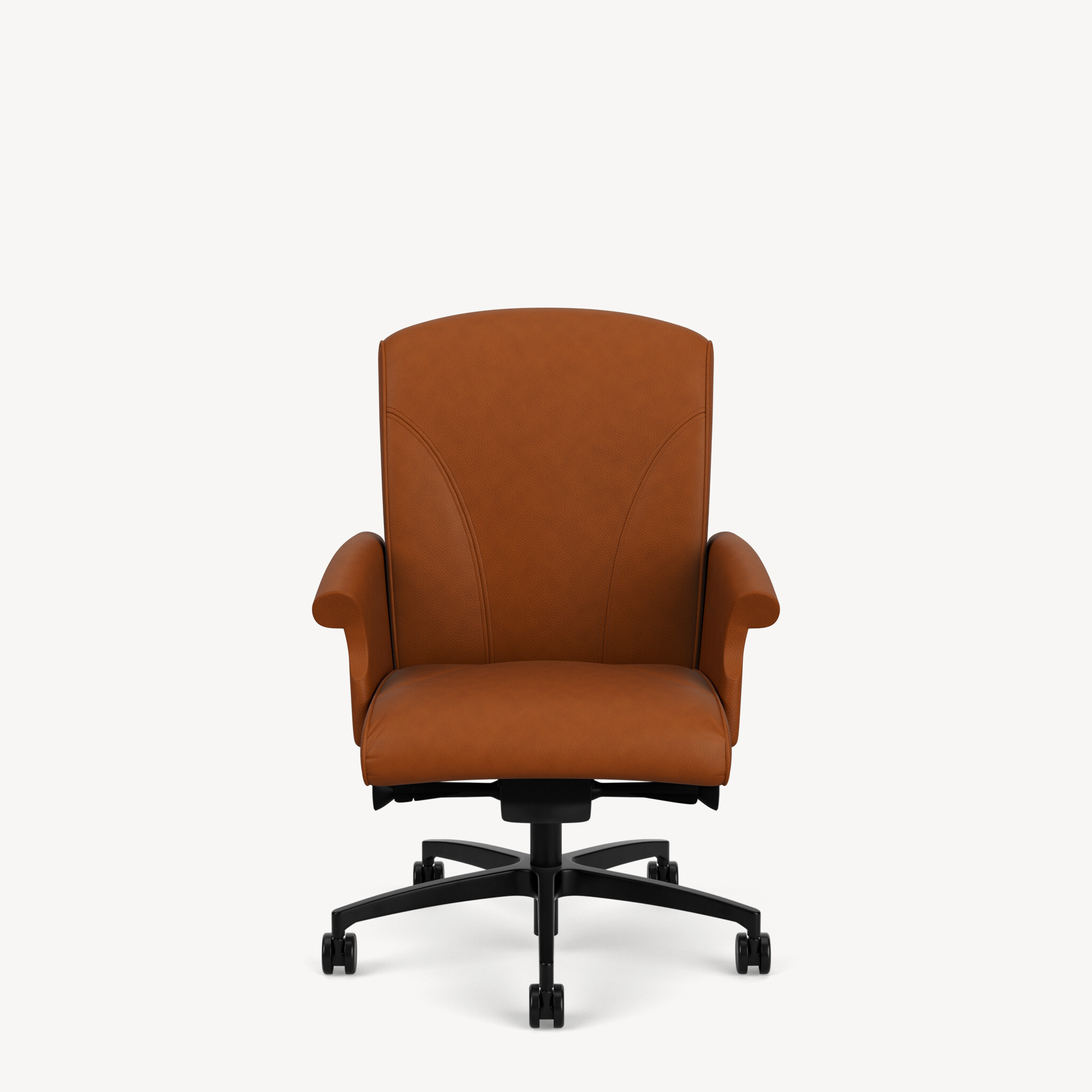 Oslo-mid-back-wing-arm-black-base-redbrown-leather-front