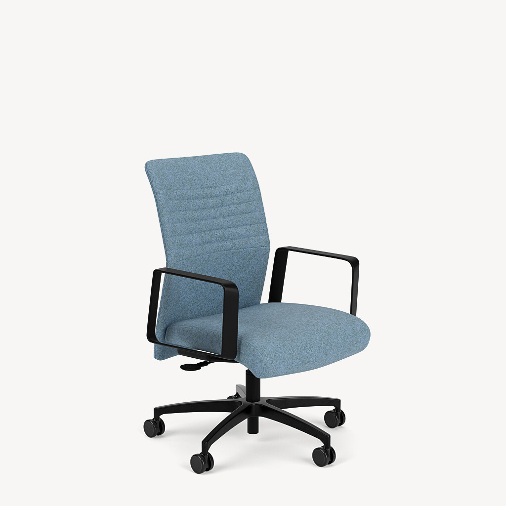 171-black-loop-arm-blue-upholstery-front45
