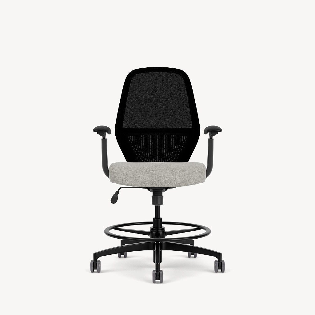 222S-stool-black-framework-black-mesh-adjustable-arm-grey-seat-front