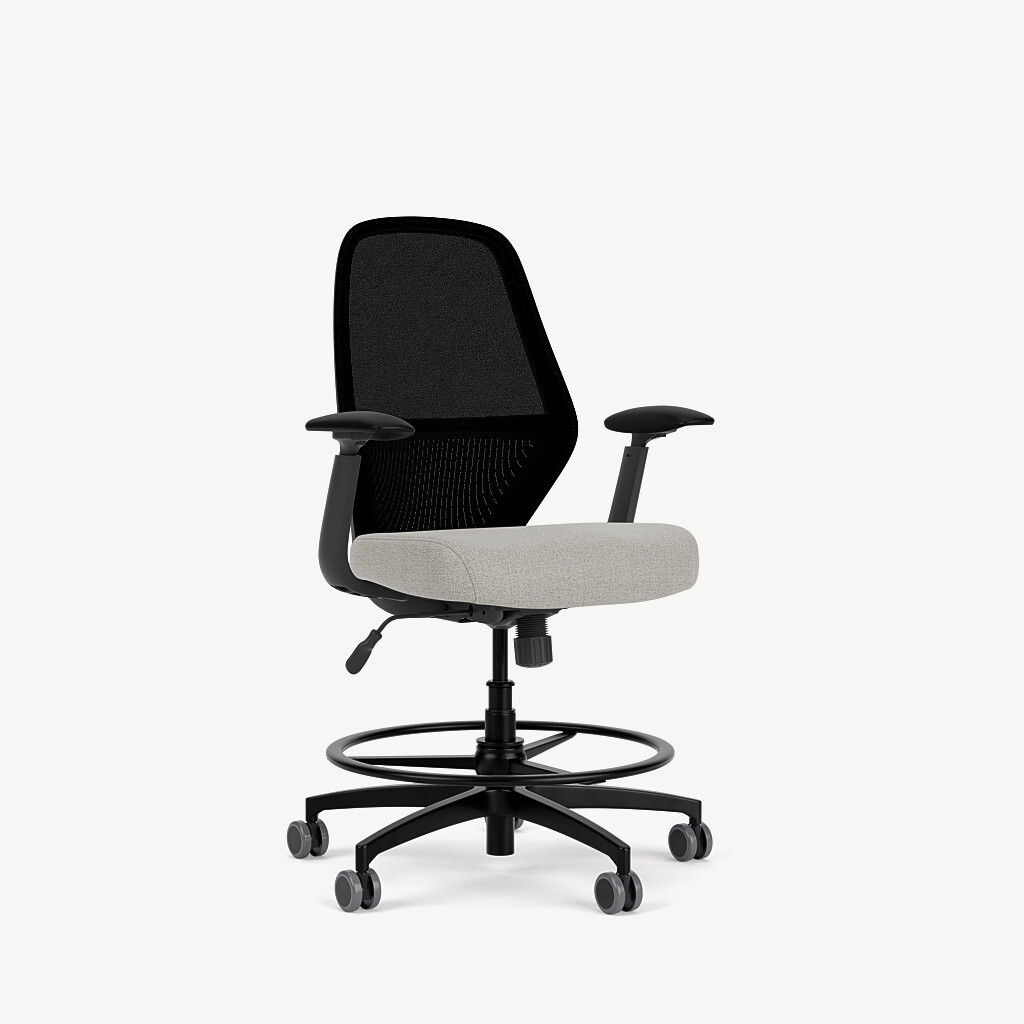 222T-sit-to-stand-black-framework-black-mesh-adjustable-arm-grey-seat-front45