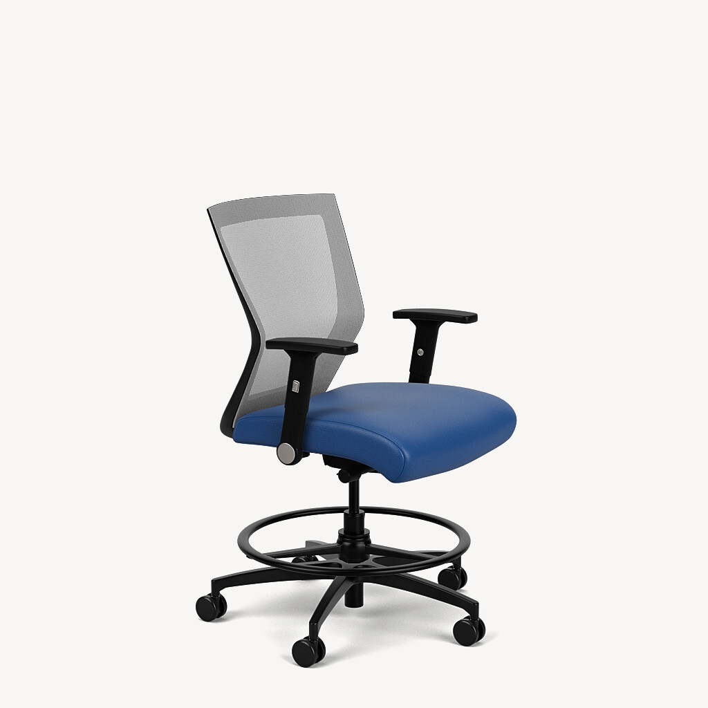971S-stool-black-framework-rollback-arm-grey-mesh-blue-seat-front45