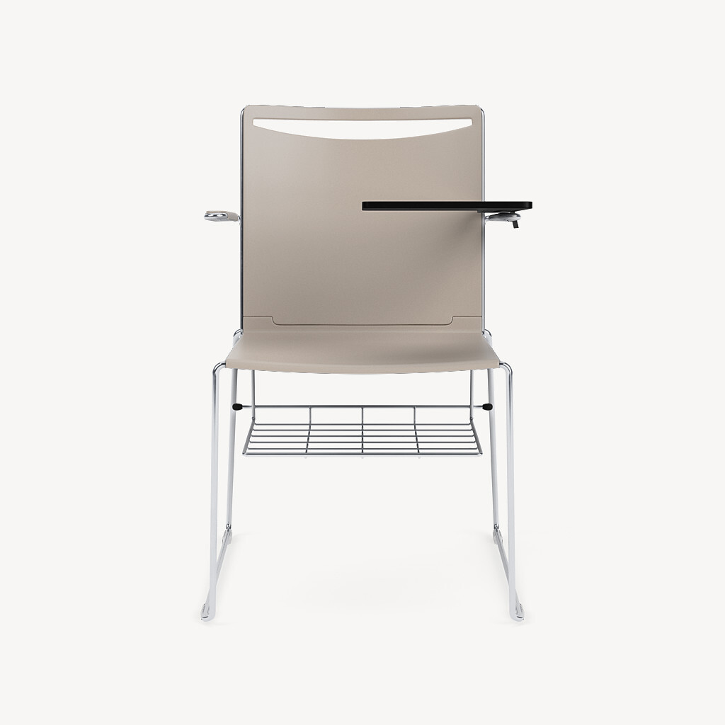 801-chrome-frame-sand-poly-arms-white-tablet-arm-chrome-bookrack-front