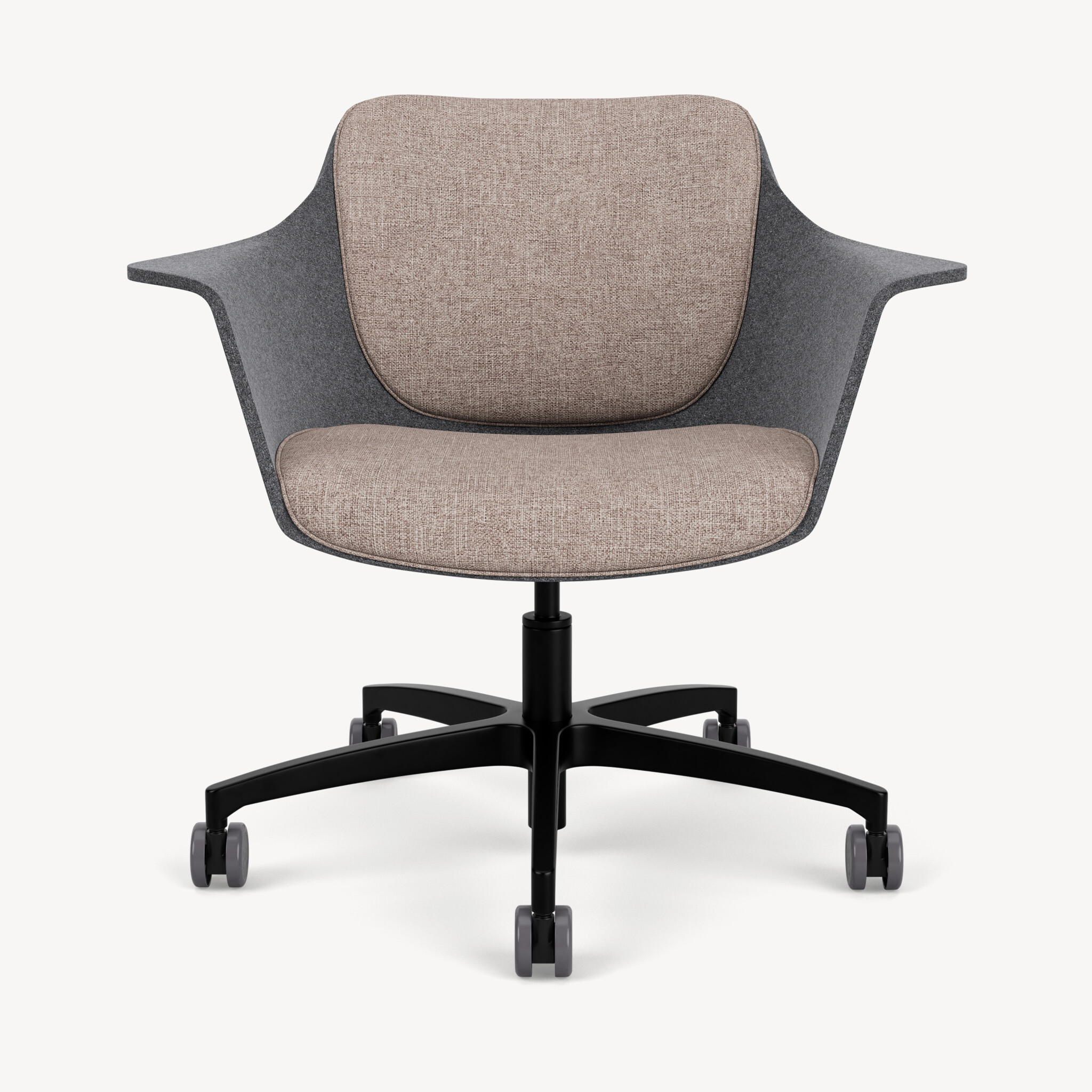 258-charcoal-form-fleece-black-swivel-base-taupe-upholstery-front