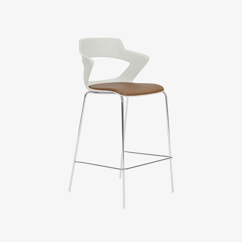 stool-chrome-base-white-poly-brown-upholstery-front45