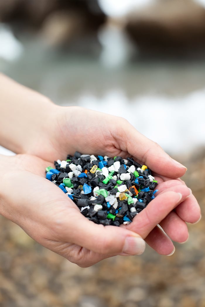 Handful of recycled plastic pieces