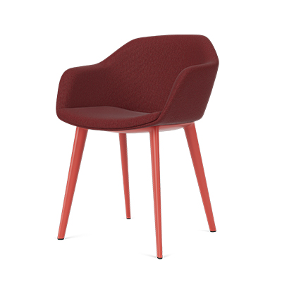 Coleurí fully upholstered chair with a coral red base