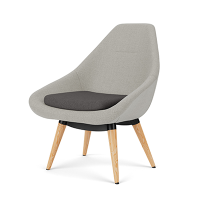 Two-tone lounge chair on 4-leg low-profile oak wood base