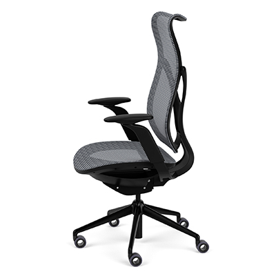 Onda high back black framework silver mesh side view