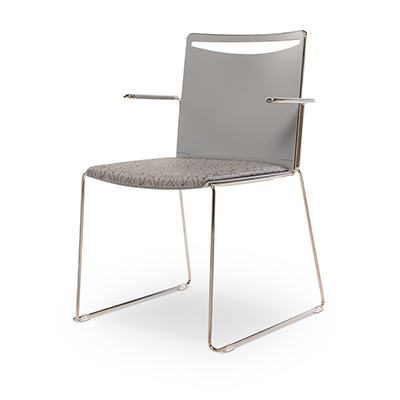 Splash guest chair with arms, polished base & upholstered seat