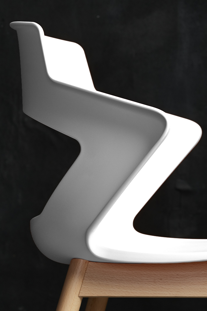 Zee white shell with a beech wood base