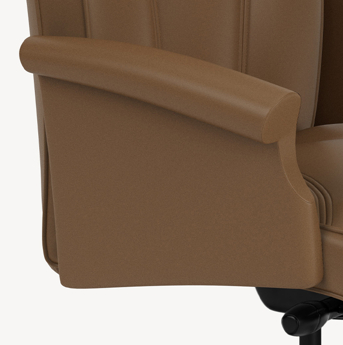Close up of the upholstered traditional wing arm