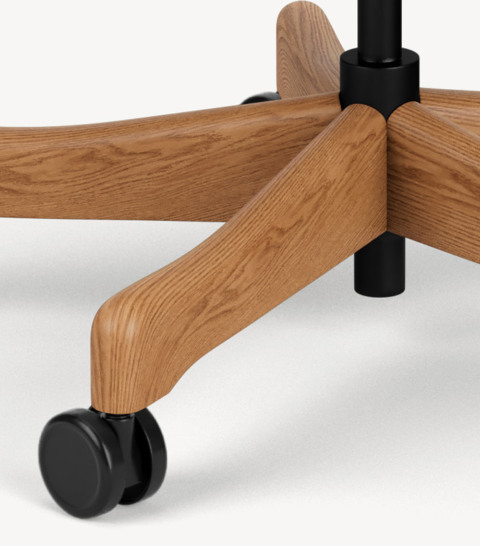 Close up of the wood base featuring the cherry finish